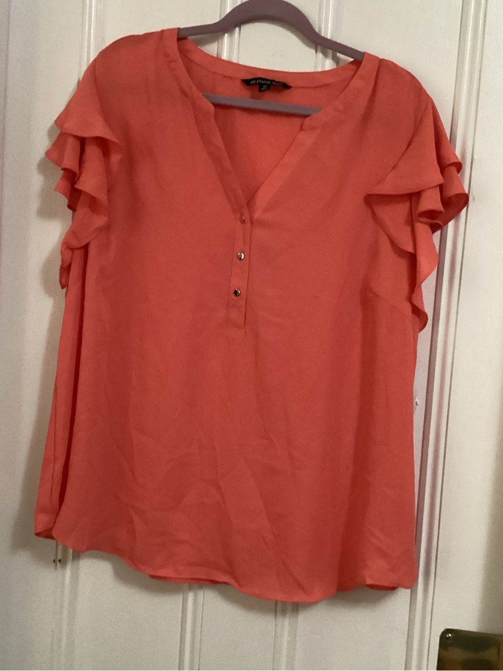 Zac & Rachel Coral Ruffle Sleeve Henley Blouse